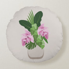 Almofada Redonda Flor rosa Tropical Medinilla em Beige Vase
