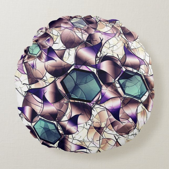 Almofada Redonda Flor virtual bagunçada em tons gradiente (Frente)