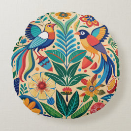 Almofada Redonda Flora & Fauna Folclórica