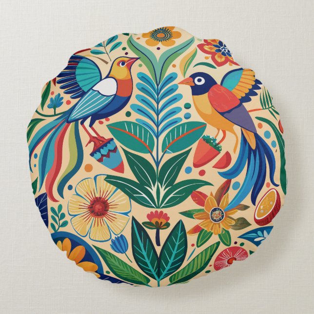 Almofada Redonda Flora & Fauna Folclórica (Verso)