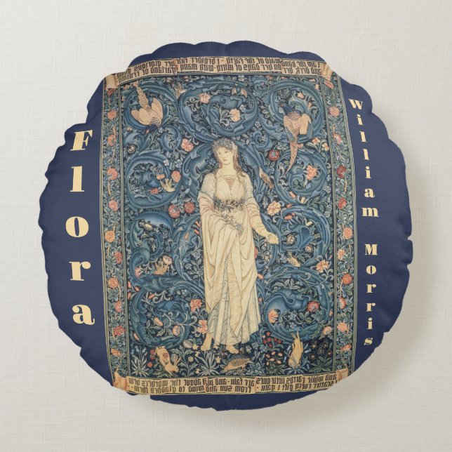 Almofada Redonda Flora Tapeçaria por William Morris (Frente)