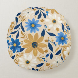 Almofada Redonda floral azul e dourado