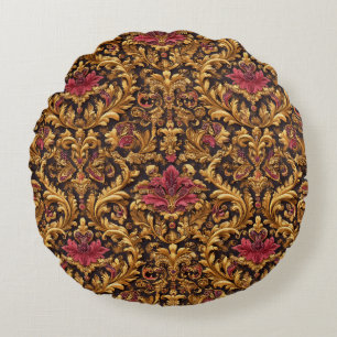 Almofada Redonda Floral Barroco Real com Ornamento Dourado