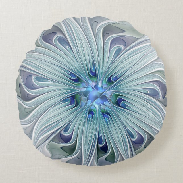Almofada Redonda Floral Beauty Abstrato Modern Blue Pastel Flower (Frente)