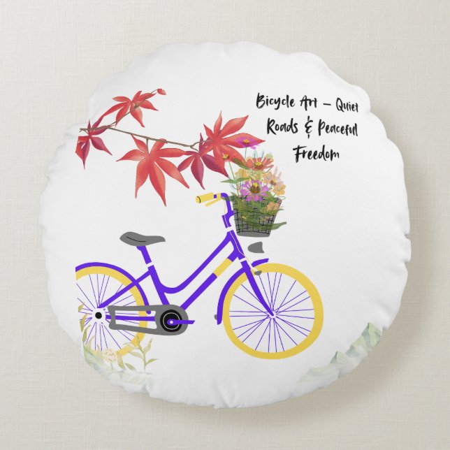 Almofada Redonda Floral Bicycle Motivation Design (Frente)