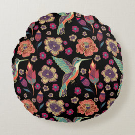Almofada Redonda Floral Bird Design | Trabalho de arte inspirado na
