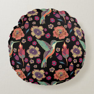 Almofada Redonda Floral Bird Design Trabalho de arte inspirado na