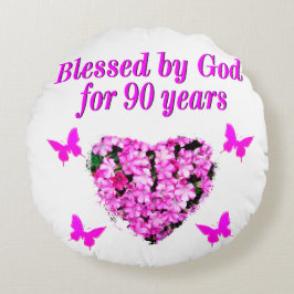 Almofada Redonda FLORAL DE ANIVERSÁRIO DE 90 bonito