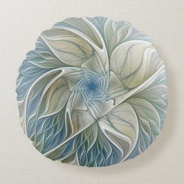 Almofada Redonda Floral Dream Pattern Abstrato Blue Khaki Fractal