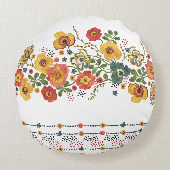 Almofada Redonda Floral Estilizado: Design sem água. (Frente)