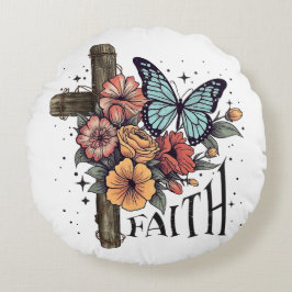 Almofada Redonda Floral Faith Cross