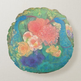 Almofada Redonda Floral Fantasia: Peacocks in Bloom
