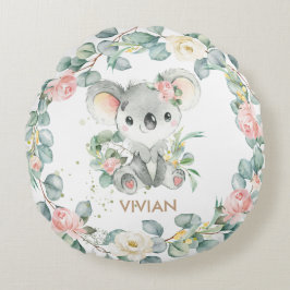 Almofada Redonda Floral Greenery Koala Girl Nursery Decor