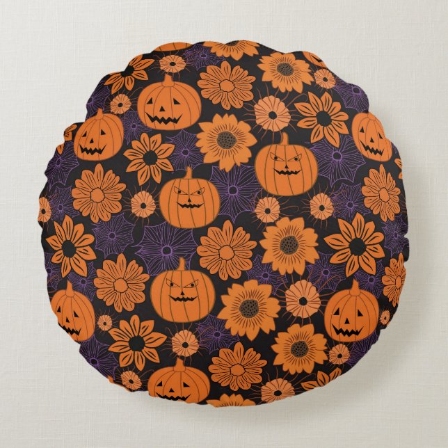 Almofada Redonda Floral Halloween (Frente)