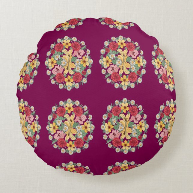 Almofada Redonda Floral Harmony Mandala (Frente)