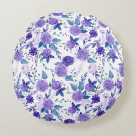 Almofada Redonda Floral Lilac Roxo Elegante Em Branco