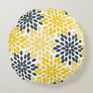 Almofada Redonda Floral moderno do carvão vegetal amarelo e
