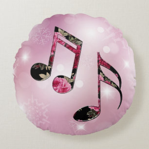 Almofada Redonda Floral Music Notes Pink Snowflakes