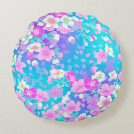 Almofada Redonda Floral no Azul