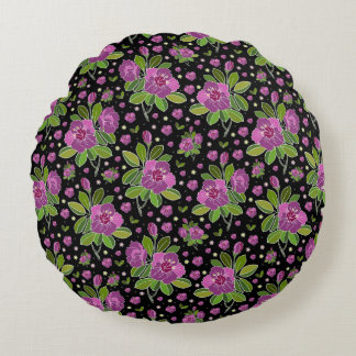 Almofada Redonda Floral Pattern Lilac Pink Green Black