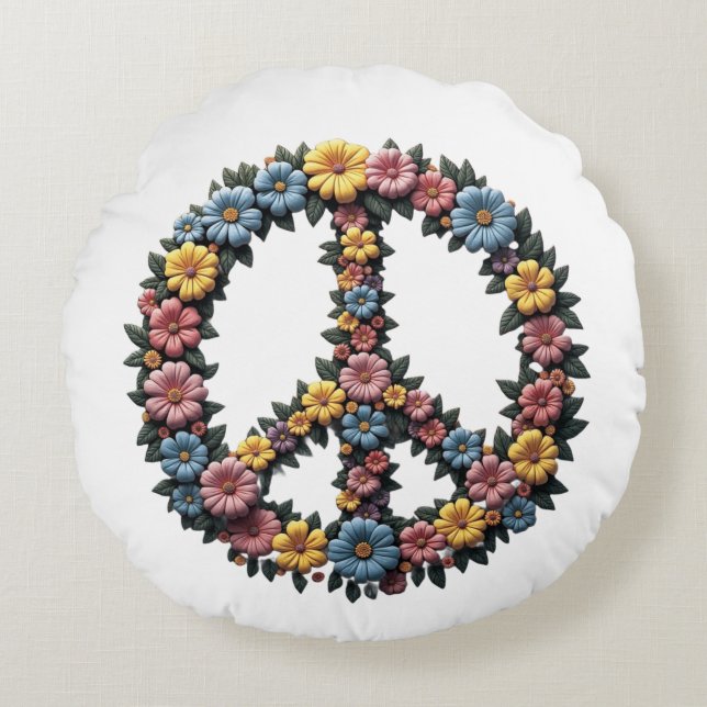 Almofada Redonda Floral Peace Symbol Round Pillow (Frente)