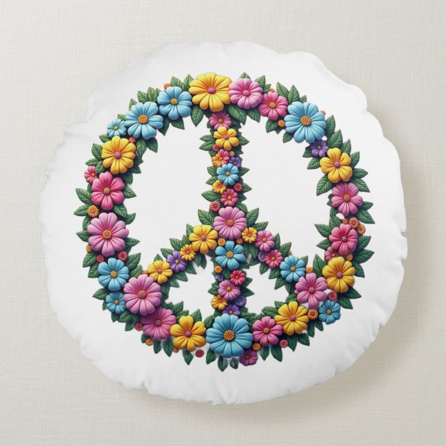 Almofada Redonda Floral Peace Symbol Round Pillow (Frente)