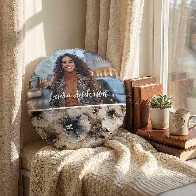 Almofada Redonda Floral photo create your own modern cute  (Criador carregado)