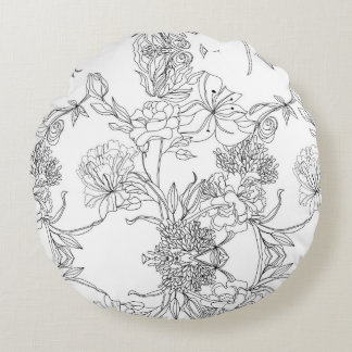 Almofada Redonda Floral Preto e Branco