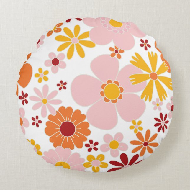 Almofada Redonda Floral Retro 70's  (Frente)