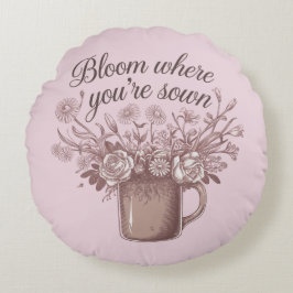 Almofada Redonda Floral Rosa Elegante