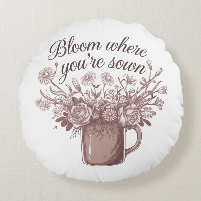 Almofada Redonda Floral Rosa Elegante (Frente)