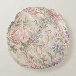 Almofada Redonda Floral Rosa Peônia Rosa Chic Desgastado Vintage