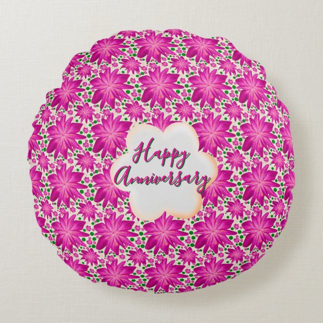 Almofada Redonda Floral rosa personalizado e customizado  (Frente)