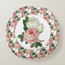 Almofada Redonda Floral Rosa Vitoriana Vintage 
