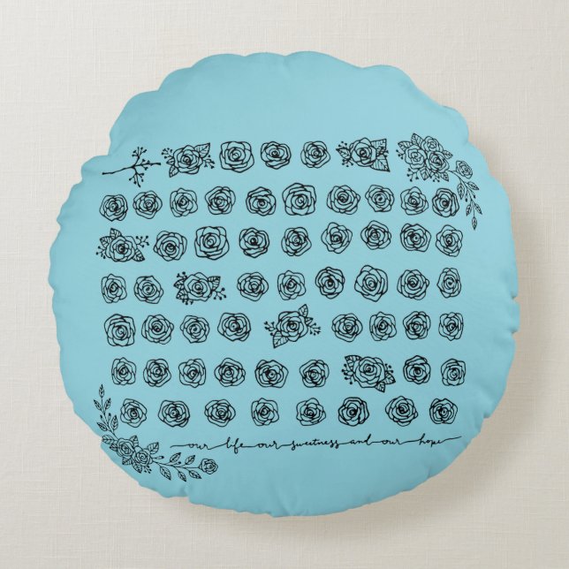 Almofada Redonda Floral Rosary Prayer Beads - Blessed Mother Mary D (Frente)