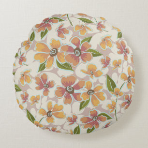 Almofada Redonda Floral Tropical Retro Rosa Laranja
