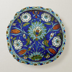 Almofada Redonda Floral Tulip Motif Iznik Padrão Turco
