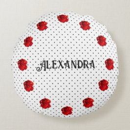 Almofada Redonda Floral Vermelho Personalizado com Bolinhas