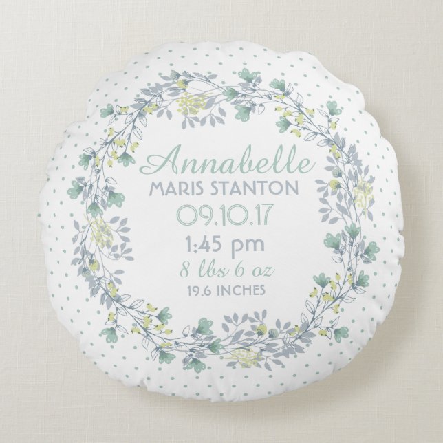 Almofada Redonda Floral Wreath Nursery Keepsaet (Frente)