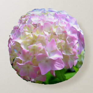 Almofada Redonda Flores amareladas púrpuras, cor-de-rosa, púrpura,