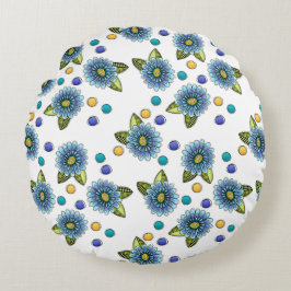Almofada Redonda Flores Azuis Descamadas