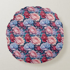 Almofada Redonda Flores Azuis e Rosa
