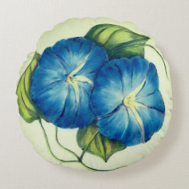 Almofada Redonda Flores Azuis Gordas