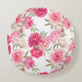Almofada Redonda Flores cor-de-rosa flores de pénia sem costura