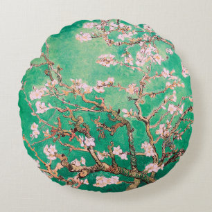 Almofada Redonda Flores de Amendoeira de Van Gogh Verdes