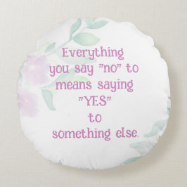 Almofada Redonda Flores de Aquarela de Citação de Vida Sim Motivaci