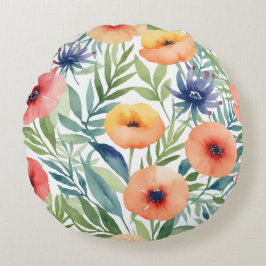 Almofada Redonda Flores de aquarela padrão