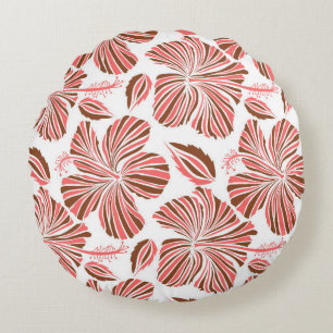 Almofada Redonda Flores de hibisco havaianas: estilo tropical marro
