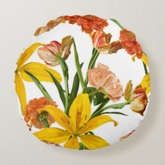 Almofada Redonda Flores de jardim desenhadas à mão.