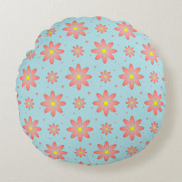 Almofada Redonda Flores de margaridas delicadas cor-de-rosa coral e